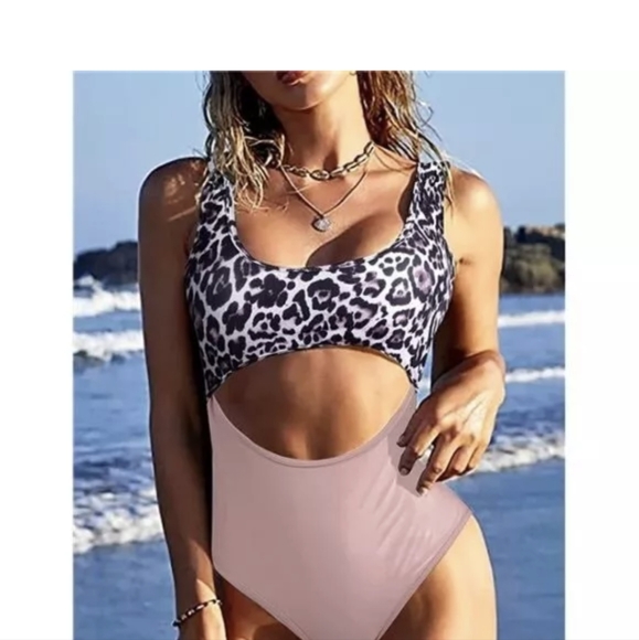 Ekouaer One Piece Swimsuit Leopard And Pink Size XL New With Tags - Picture 2 of 5